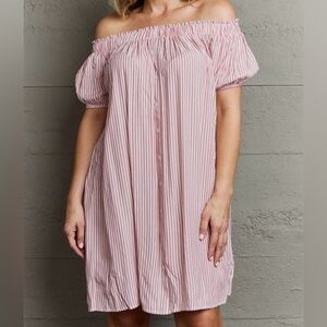 Pink Off-Shoulder Striped Dress